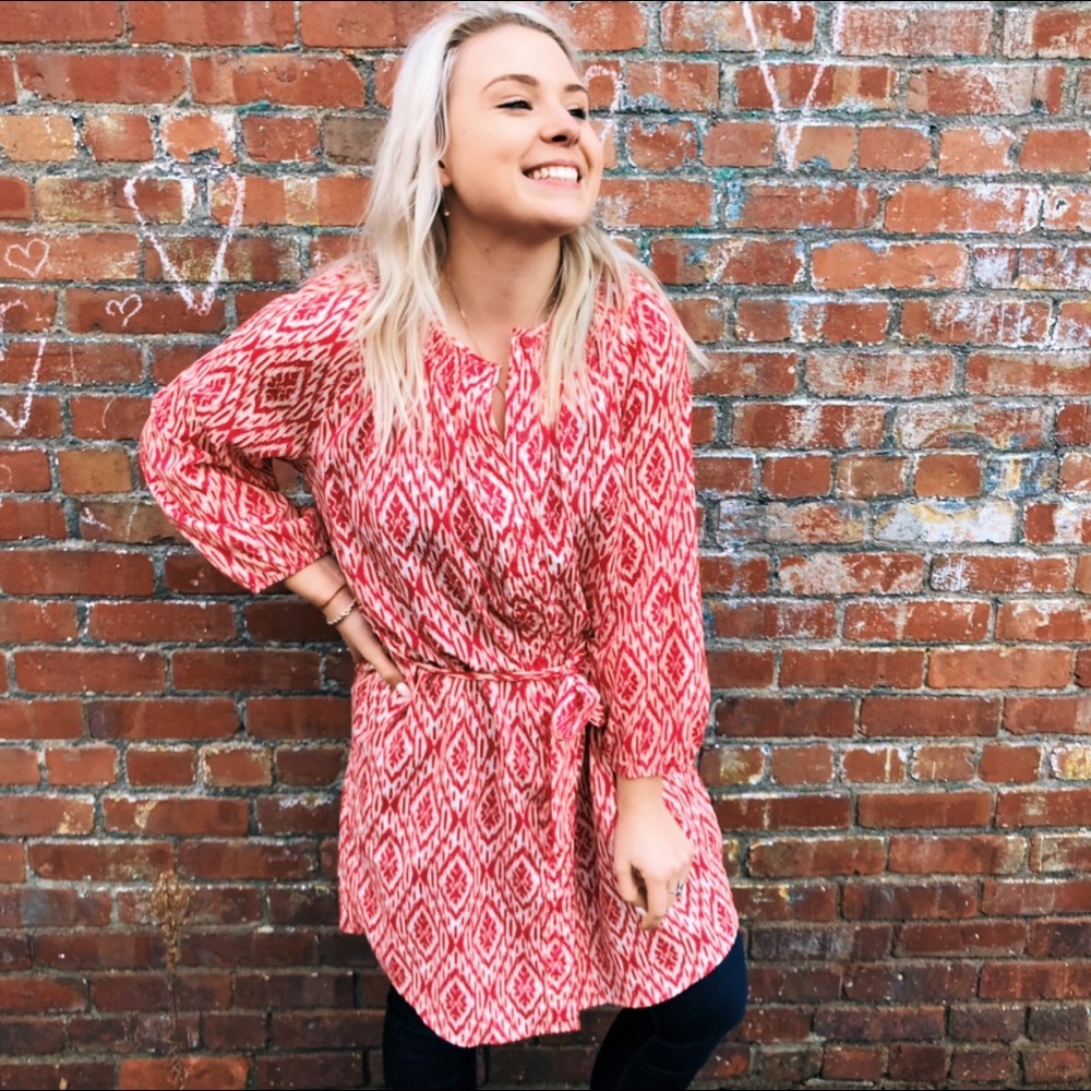 Anthropologie Maeve Printed Tunic Dress Belted